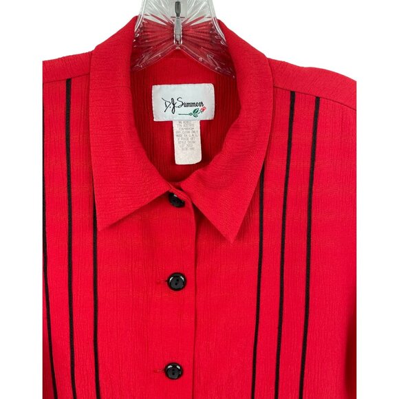 D.J. Summers Womens Red & Black Button-Up Short Sleeve Blouse Size 10P - Picture 3 of 6